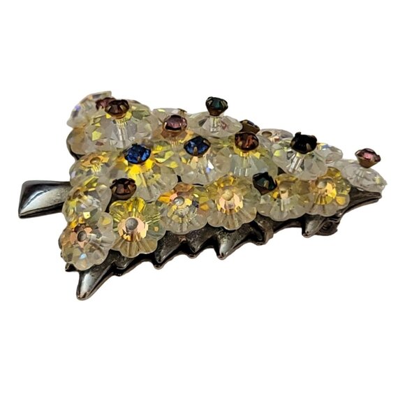Vintage AB Glass Bead, Multi Color Rhinestone Christmas Tree Pin Brooch K431 - Picture 2 of 7